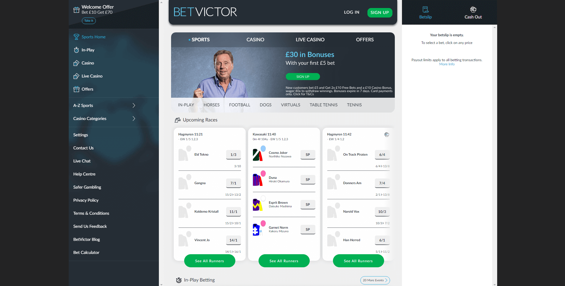 BetVictor Casino - Bet 10 euros get 70 euros | 24onlinecasinos.com