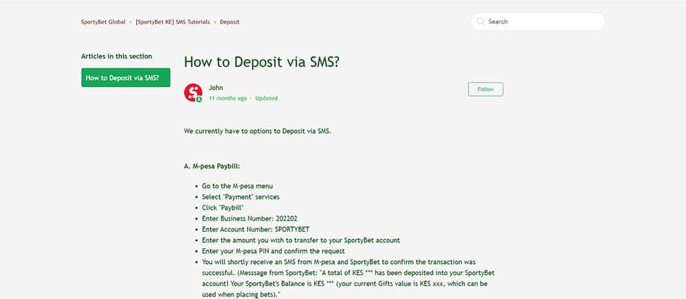 Deposits and Withdrawals Options at Sporty Bet 